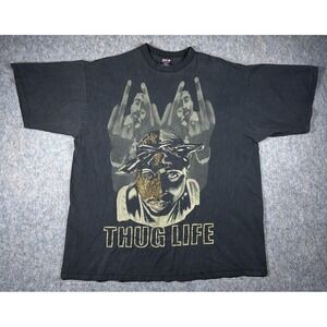 Vintage Tupac Thug Life Black Shirt Mens 2XL Bedazzled Griffin Active Wear Rare